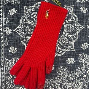 Polo by Ralph Lauren Vibrant Red Wool Blend Knit Gloves